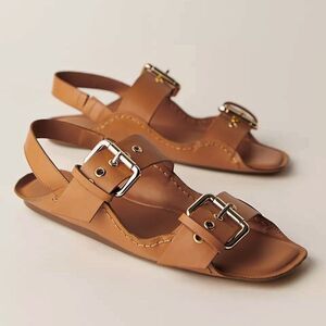 Free People Blossom Brown Leather Buckle Flat Sandals Women Size 11 - Worn Once
